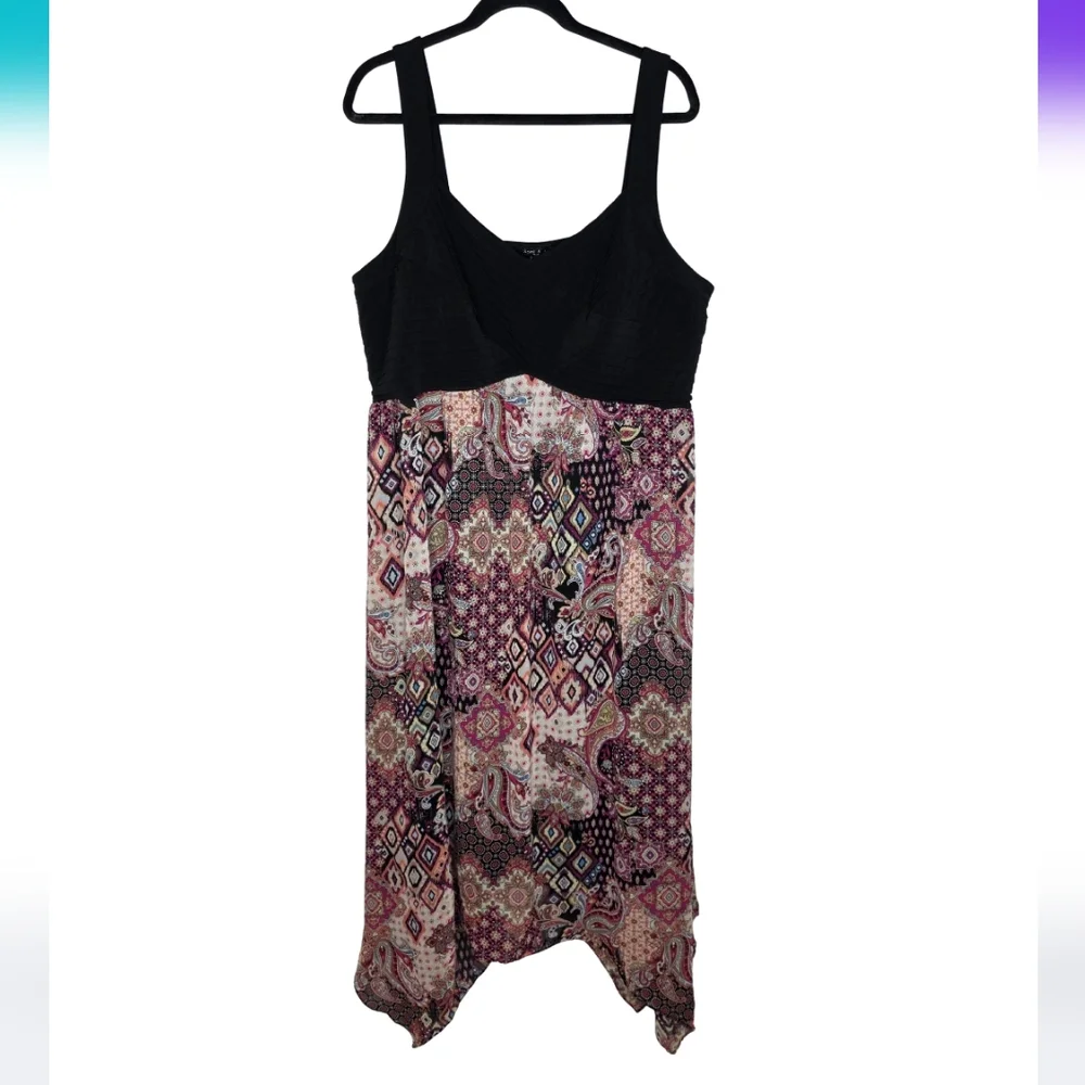 Sami & Jo 3X Boho Dress Black Multicolor Paisley Print 2739-R